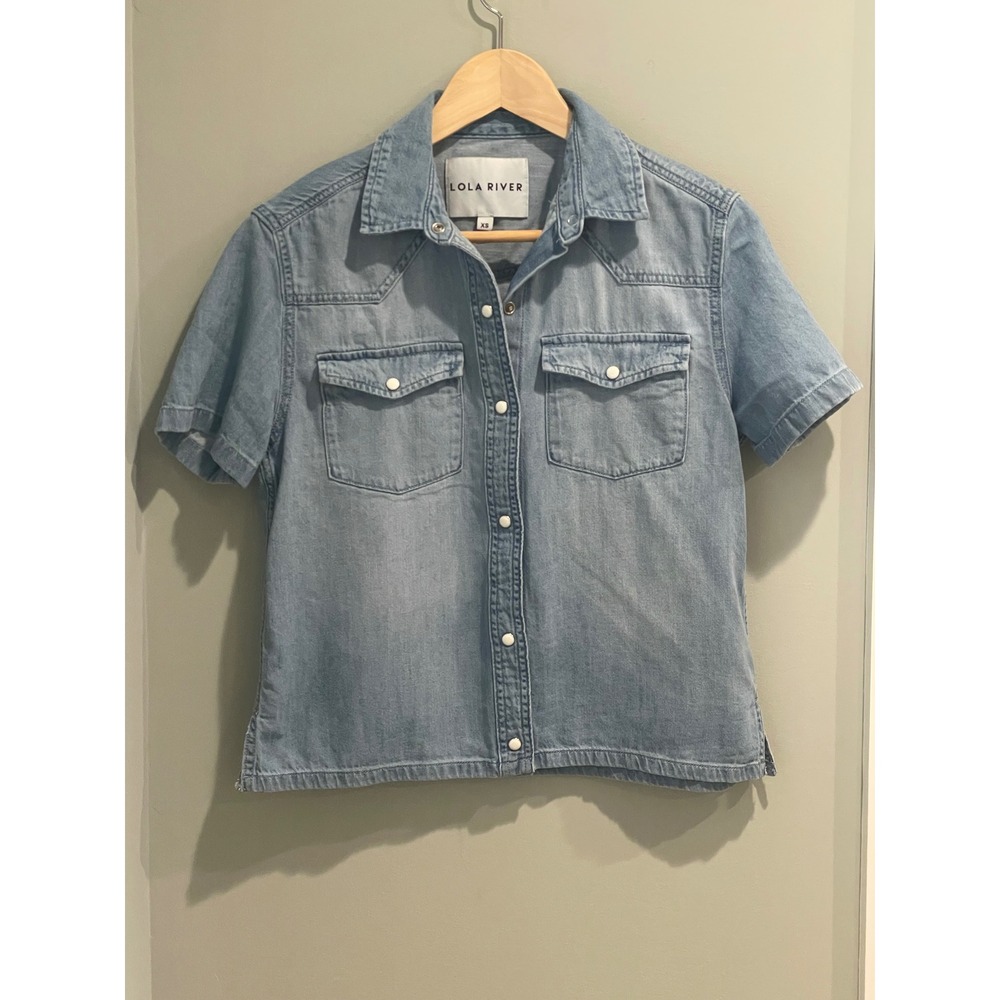 Lola River‎ Denim Shirt XS Short Sleeve Snap Button Top